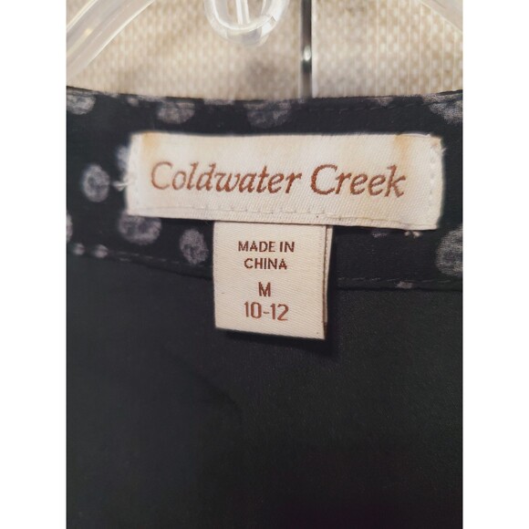 Coldwater Creek Black Dotted V-Neck Long Sleeve Chiffon Lined Blouse Size Medium - Picture 3 of 6